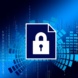 Symbolbild für Datensicherheit: blauer Hintergrund mit binären Zahlenreihen, Vordergrund Vorhängeschloss